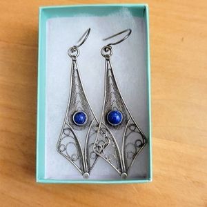 Silver and lapis dangle earrings